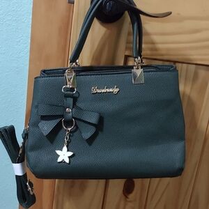 Dark Green Handbag with Bow Accent